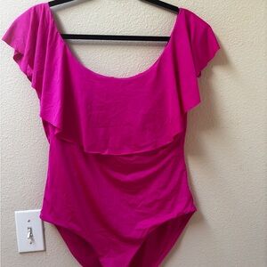 Trina Turk Hot Pink Ruffle One Piece Swimsuit Size 14